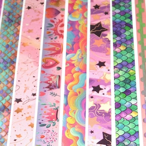 Kawaii, 24 Inch Washi Tape Samples, Embellishment Scrapbooking Planner Tape Junk Journal Card Tag Making, Crown, Hearts, Mermaid, Stars