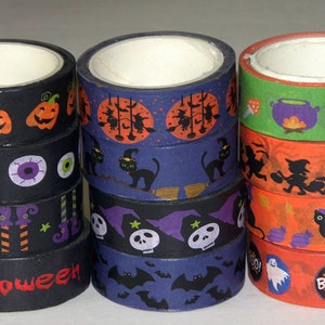 Halloween, 24 Inch Washi Tape Samples, Embellishment, Scrapbooking, Planner Tape, Junk Journal, Card Tag Making, Skull, Black Cat, Witch T06