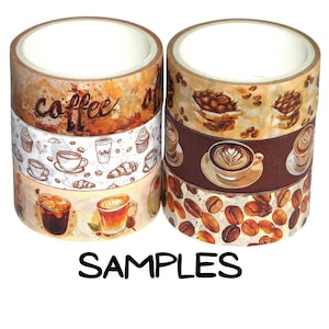 Coffee, 24 Inch Washi Tape Samples, Embellishment Scrapbooking Planner Tape Junk Journal Card Tag Making, Coffee Beans, Expresso, Cup C40