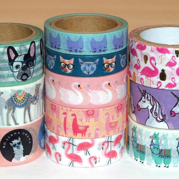 Animal 24 Inch Washi Tape Samples Embellishment Scrapbooking Planner Tape Junk Journal Card Tag Making, Camel, Unicorn, Flamingo, Llama T53