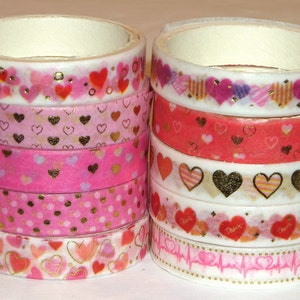 1/4 Inch, 24 Inch Washi Tape Samples, Embellishment, Scrapbooking, Planner Tape, Junk Journal, Card Tag Making, Paper Crafts, Hearts T54