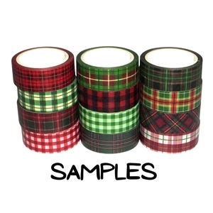 Christmas 24 Inch Washi Tape Samples, Embellishment Scrapbooking Planner Tape Junk Journal Card Tag Making, Grid, Plaid, Red Green, C28