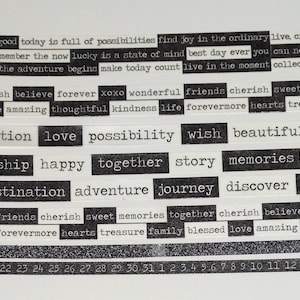 24 Inch Washi Tape Samples, Embellishment, Scrapbooking, Planner Tape Junk Journal, Card Making Paper Crafts Tim Holtz Sentiments, Words C44