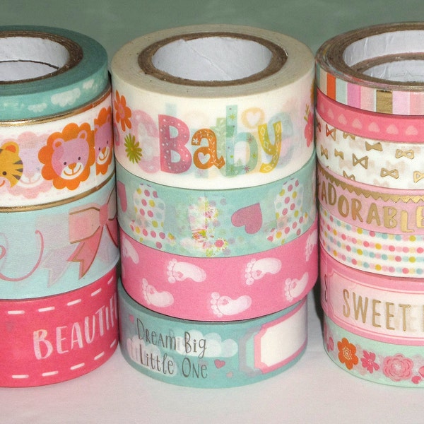 24 Inch Washi Tape Samples, Embellishment, Scrapbooking, Planner Tape, Junk Journal, Card Tag Making, Paper Crafts, Baby Girl, Onesie, Bow