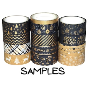 Christmas Gold and Black, 24 Inch Washi Tape Samples, Embellishment, Scrapbooking, Planner Tape Junk Journal Card Tag Making, Deer, Tree C09