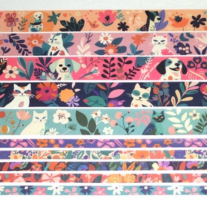 Pet, 24 Inch Washi Tape Samples, Embellishment Scrapbooking Planner Tape Junk Journal Card Tag Making, Dog, Cat, Floral, Spring C03