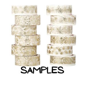 White and Gold, 24 Inch Washi Tape Samples, Embellishment, Scrapbooking, Planner Tape, Junk Journal, Card Tag Making, Floral, Whimsical C28