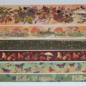 Fall,  24 Inch Washi Tape Samples, Embellishment Scrapbooking, Planner Tape Junk Journal, Card Tag Making, Mushroom Butterfly Pine Cones C31