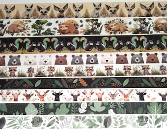 24 Inch Washi Tape Samples, Embellishment Scrapbooking Planner Tape Junk Journal Card Tag Making, Baby Animal, Sloth Bear Deer Botanical C04