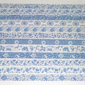 Muestras de cinta washi de 24 pulgadas, adorno para planificador de álbumes de recortes, fabricación de etiquetas para tarjetas de diario basura, manualidades de papel, pájaro floral azul, enredaderas C26