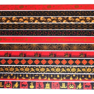 Halloween, 24 Inch Washi Tape Samples, Embellishment Scrapbooking Planner Tape Junk Journal Card Making, Pumpkin, Skull, Haunted House O14