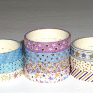 3/8 Inch, 24 Inch Washi Tape Samples, Embellishment, Scrapbooking, Planner Tape, Junk Journal, Card Tag Making, Paper Crafts, Stars, Stripes