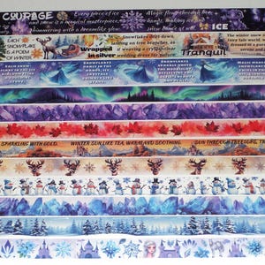 24 Inch Washi Tape Samples, Embellishment Scrapbooking Planner Tape Junk Journal Card Tag Making, Winter, Ice Crystals, Fairy, Snowflakes O6