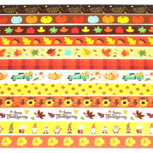 5/8 Inch Fall, 24 Inch Washi Tape Samples, Embellishment Scrapbooking Planner Tape Junk Journal Card Tag Making Thanksgiving Fall Autumn C19
