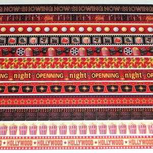 Movie Theatre, 24 Inch Washi Tape Samples, Embellishment Scrapbooking Planner Tape Junk Journal Card Tag Making, Cinema, Popcorn, Film C25
