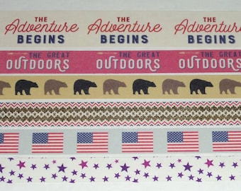 Adventure, 24 Inch Washi Tape Samples, Embellishment Scrapbooking Planner Tape Junk Journal Card Tag Making, Bear, Flag, Outdoors C36