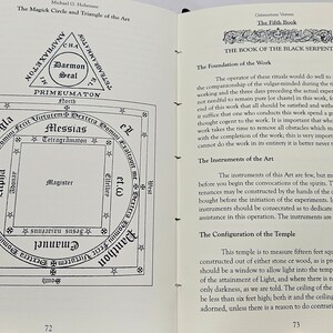 May include: A black and white illustration of a magic circle and triangle with text in Latin. The text includes the words "Daemon Seal", "Primeumaton", "Messias", "Tetragramaton", "Alpha", "Magister", "Elfelber", "et.&omega;", "West", "East", "South", "Panthon", and "Grimorium".