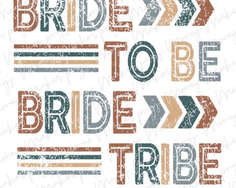 Bride To Be y Bride Tribe PNG Bundle, Retro Png, Camisas de despedida de soltera, Bride Babe Bridal Shower pngs