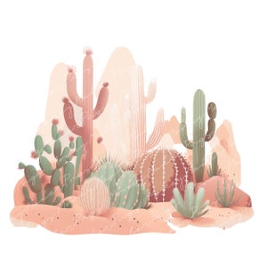 Pink Cactus Png, Boho Desert Clipart, VSCO Digital Download, Sunset Background Image, pod commercial license