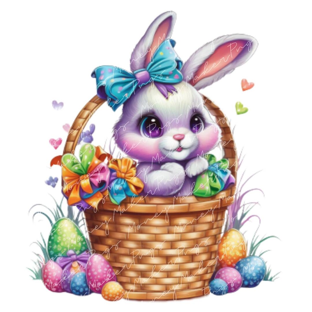 Cute Easter Bunny in Basket Png, Design Download, Happy Easter Day Png ...