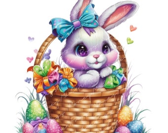 Cute Easter Bunny in Basket png, Design Download, Happy Easter Day png, Colorful Easter clipart, Easter Life png, Sublimate Designs Download