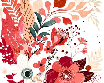 Flores rosadas y rojas Png, imágenes prediseñadas de fondo floral, descarga digital de flores silvestres, flores bonitas e imagen de Levaes, licencia comercial de pod