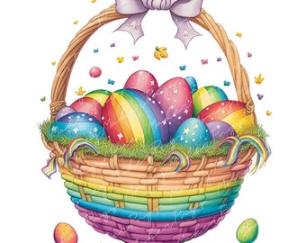 Cute Colorful PNG, Easter Digital Design Download, Rainbow Easter Basket png, Girl Easter png, Ranibow Easter png, Spring Colors png