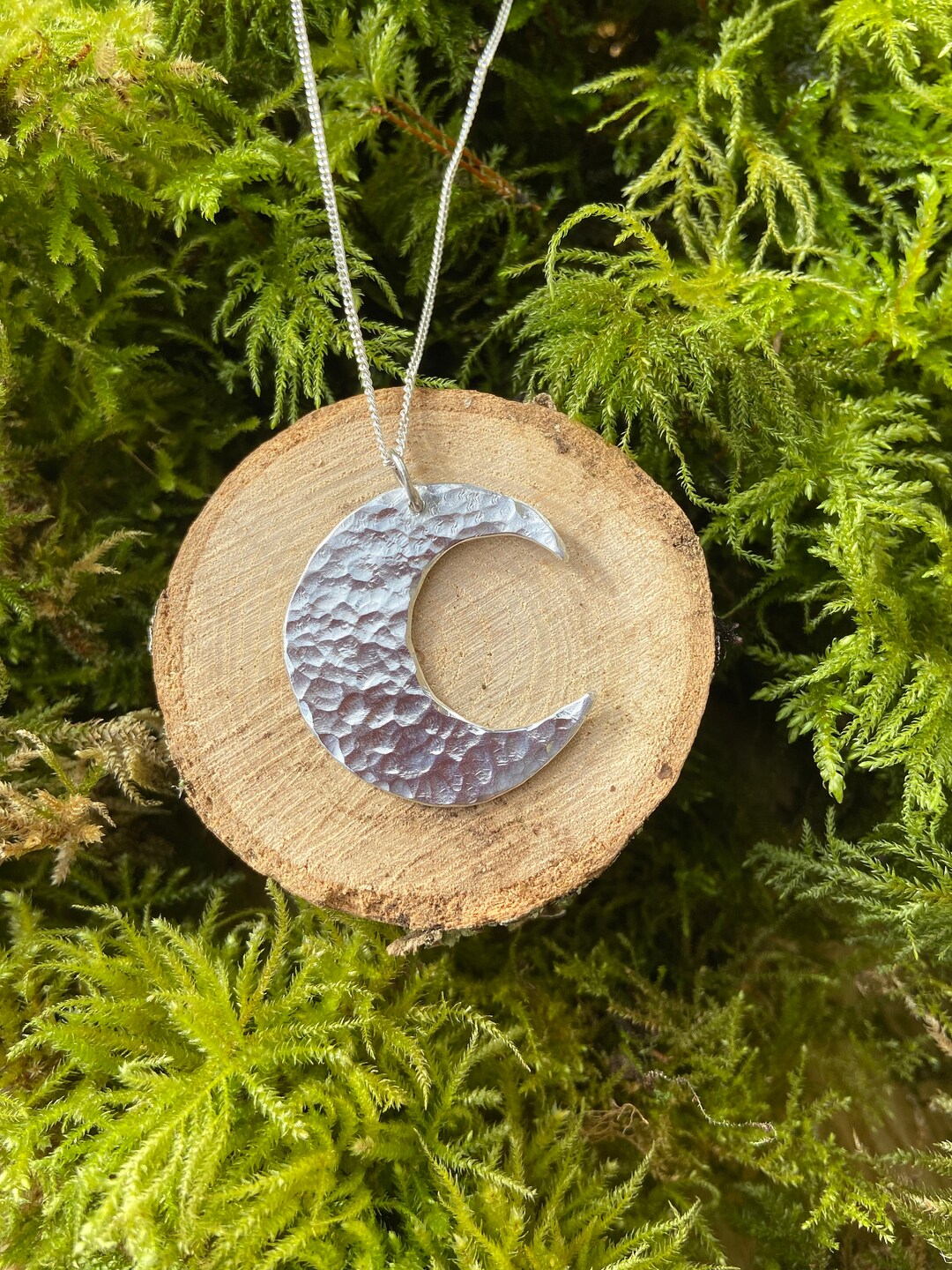 Sterling Silver Crescent Moon Pendant - Etsy