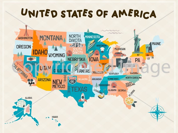 Printable United States Map Educational Print for Kids Learn - Etsy ...