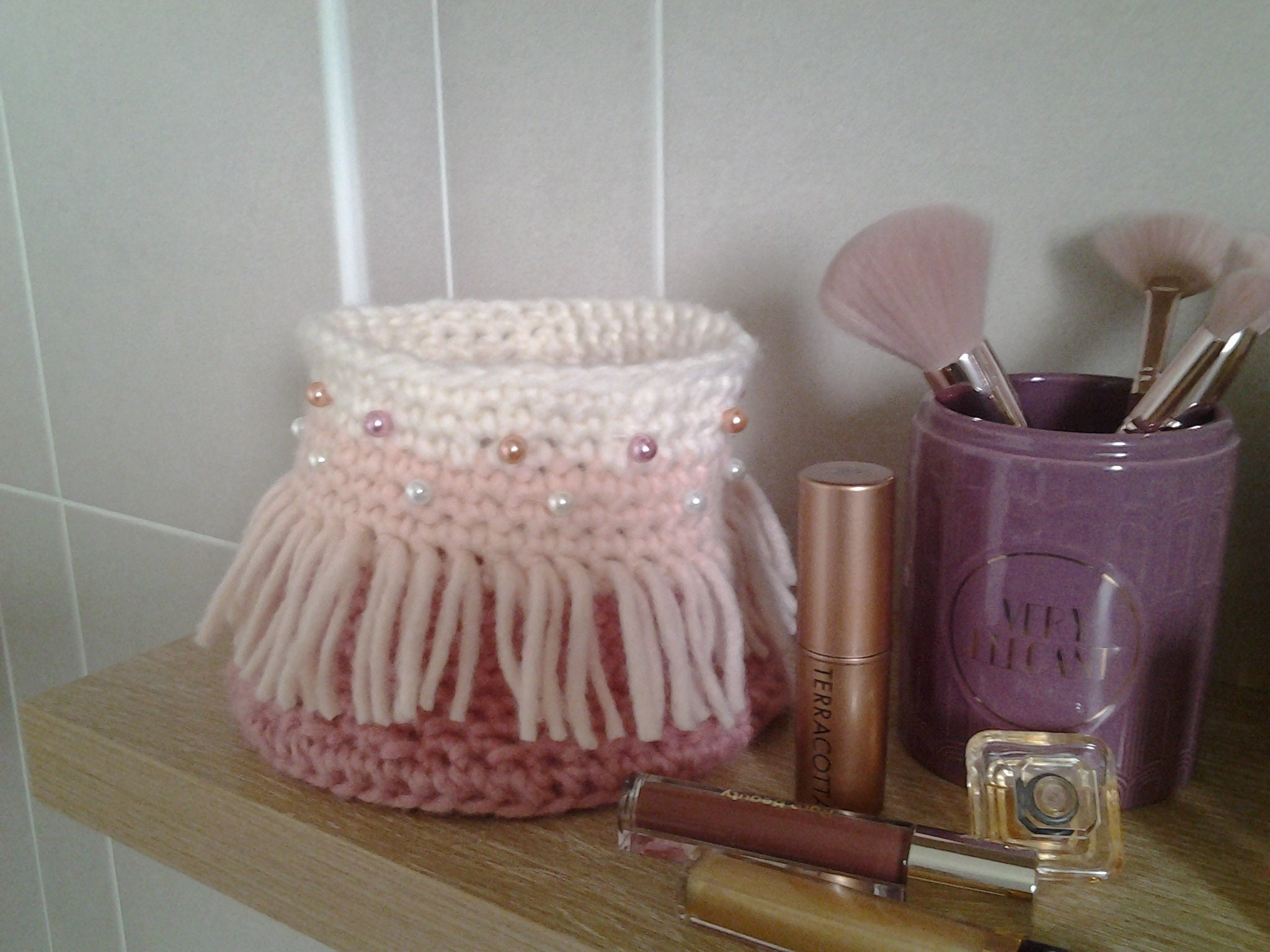 Panier en Tricot.panier Crochet Pour Rangement de Maquillage.pot à Coton, Pinceaux. Panier Laine Ran