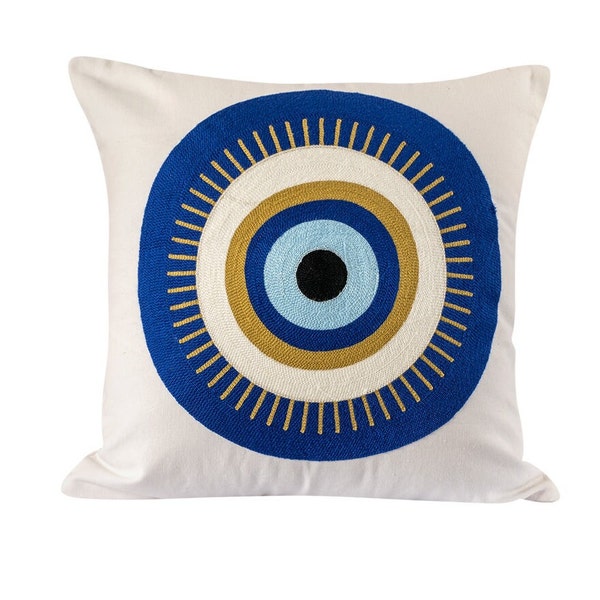 45x45 cm,Embroidered Evil Eye Pillow Cover,Homedecoration gift,House ornament,Good Luck,Boho,White Blue Gold Pillow Cover,Evil Eye HomeDecor