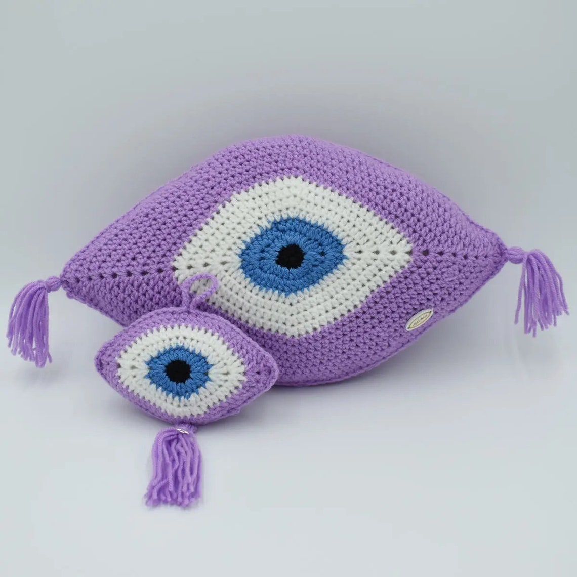 Crochet Evil Eye Pillow Purplecrochet Pillow With Etsy