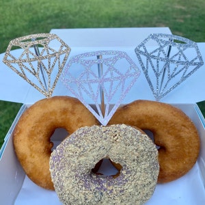 Diamond Cupcake / Donut Ring Toppers - Bachelorette Bridal Shower Wedding Engagement Glitter