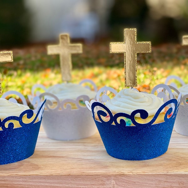 Cross Cupcake Toppers -Religious  Baptism Communion