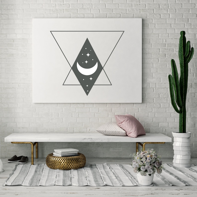 digital art, wall art, crescent moon, moon, witchy, digital download, minimal, green, modern, printable, midnight, abstract, geometric