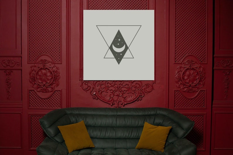 digital art, wall art, crescent moon, moon, witchy, digital download, minimal, green, modern, printable, midnight, abstract, geometric