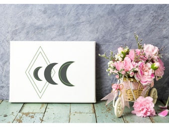 Crescent Moons Digital Art, Minimalist Digital Art, Wall Art, Digital Download, Modern Printable Poster, Instant Print, Green