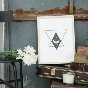 digital art, wall art, crescent moon, moon, witchy, digital download, minimal, green, modern, printable, midnight, abstract, geometric