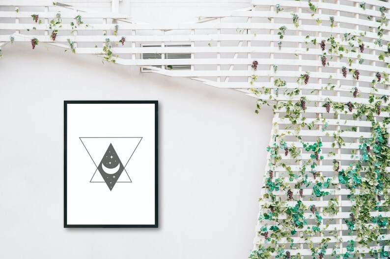 digital art, wall art, crescent moon, moon, witchy, digital download, minimal, green, modern, printable, midnight, abstract, geometric