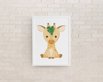 Safari kunst aan de muur, Baby giraffe, afdrukbare kunst aan de muur, kinderkamer decor, digitale download, kinderkamer kunst aan de muur, kinderen muur decor
