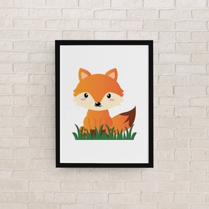 Safari wall art, Baby fox, fox wall art, printable wall art, nursery decor, digital download, nursery wall art, kids wall decor