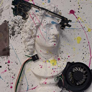 Pintura de material muy rara, hecha a mano, con efecto vaporwave 3D, estética cibernética (pieza única) - "Hikikomori"