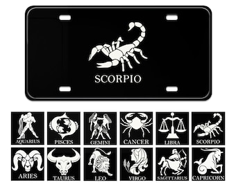 Etiqueta de matrícula automotriz de aluminio Zodiac con horóscopo grabado con láser.