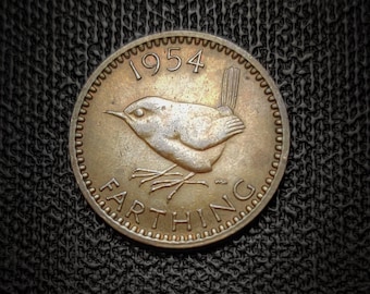 Cute farthing coin featuring a Eurasian wren bird - Random year - Please read description