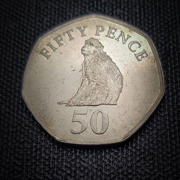 Cute Monkey 50p featuring a Barbary Macaque