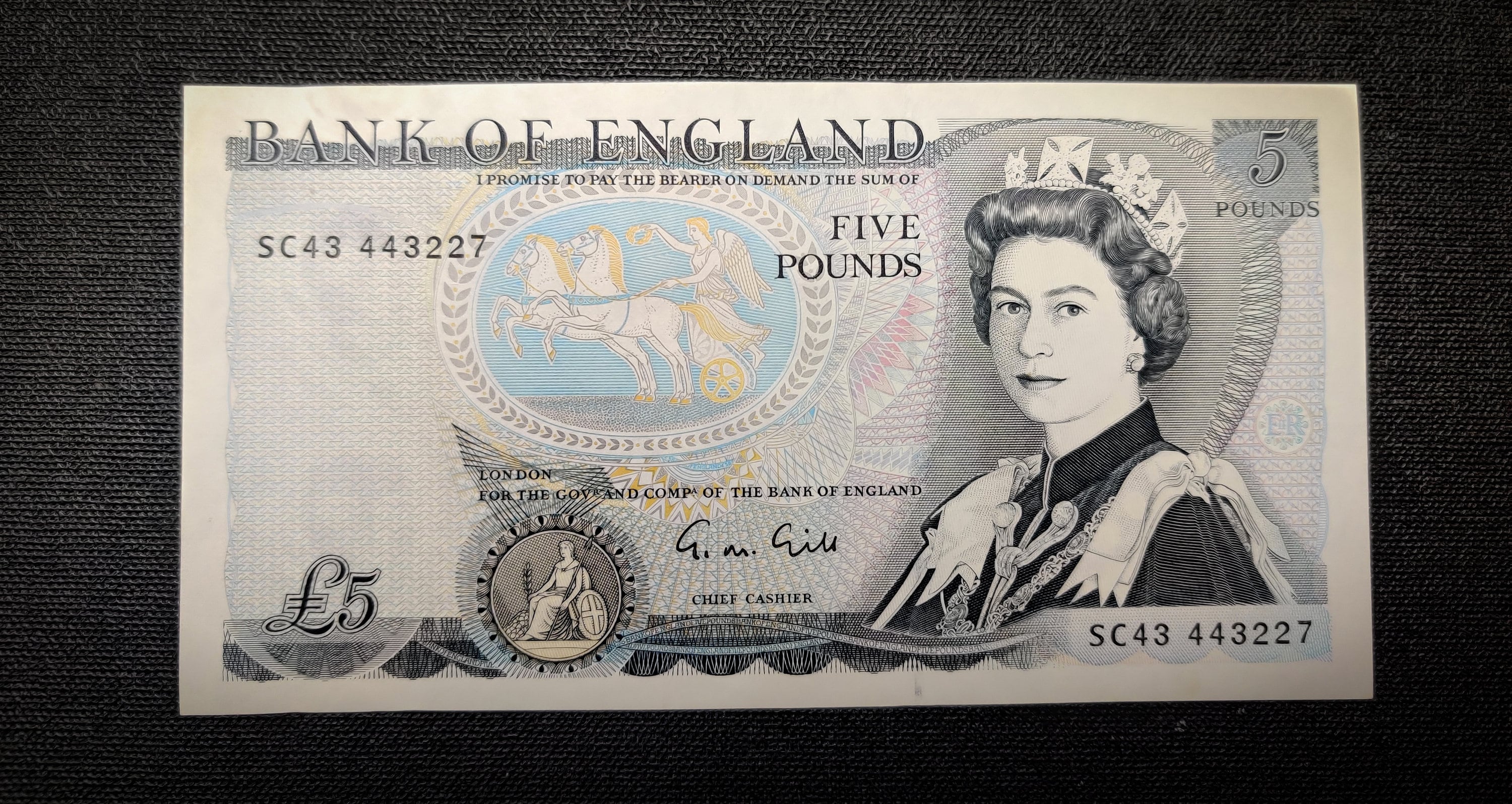 イギリス/UK Bank of 頂く England 5Pounds 1957-63年 サイン