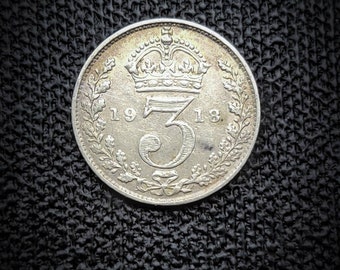 Authentic silver three pence coin from the UK, sterling silver thruppence coins, random date