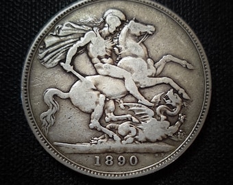 1890 Silver one crown Victorian coin from the UK