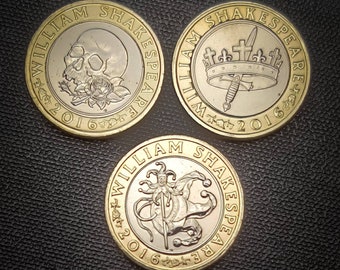 Full set Shakespeare Comedy Tragedy History coins set of three 2 pound coins