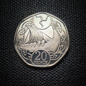 Impresionante moneda vikinga de 20 peniques de la Isla de Man